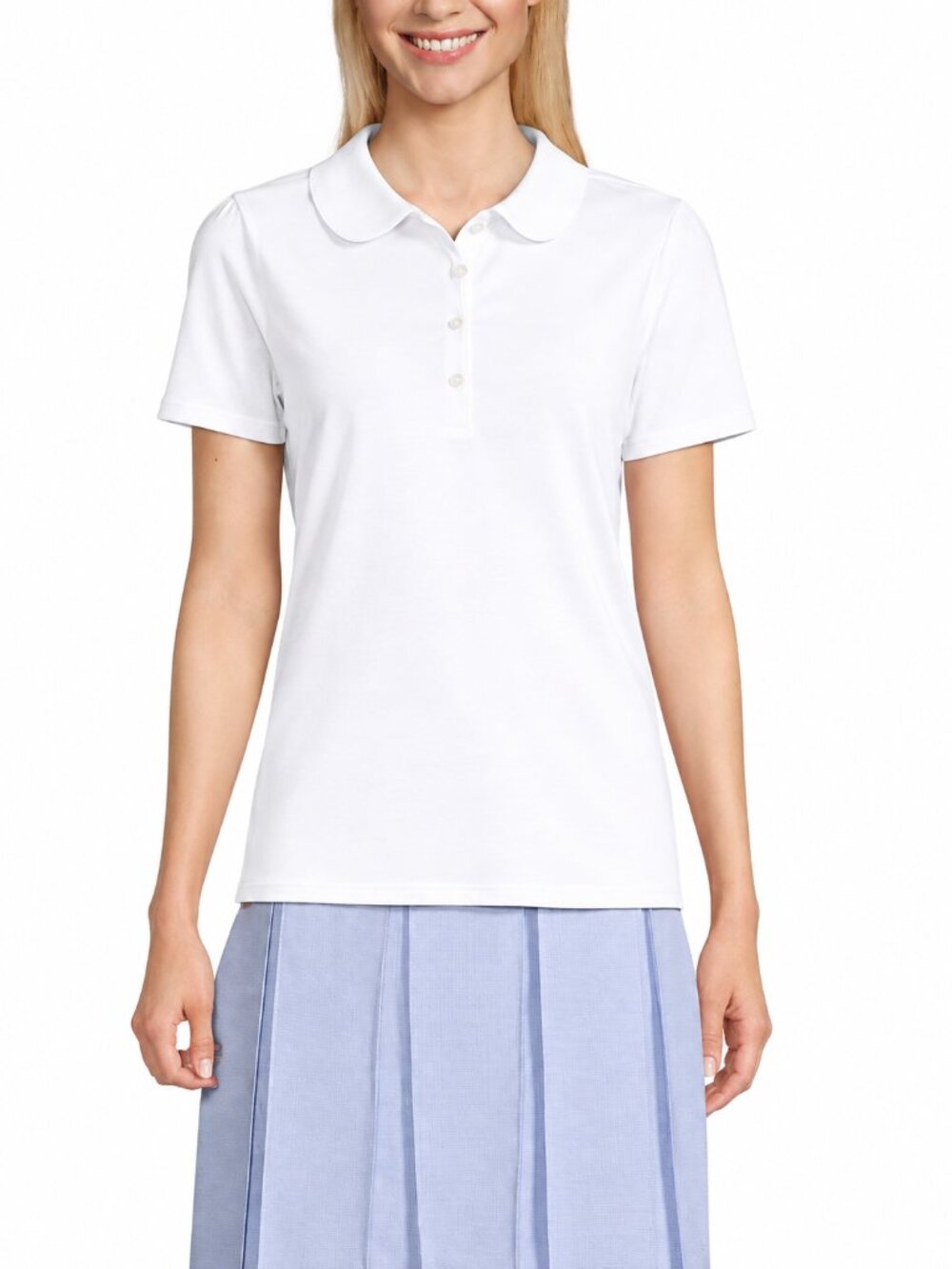 2/$30 Lands' End Short Sleeve Peter Pan Collar Polo Shirt White Large #A4392